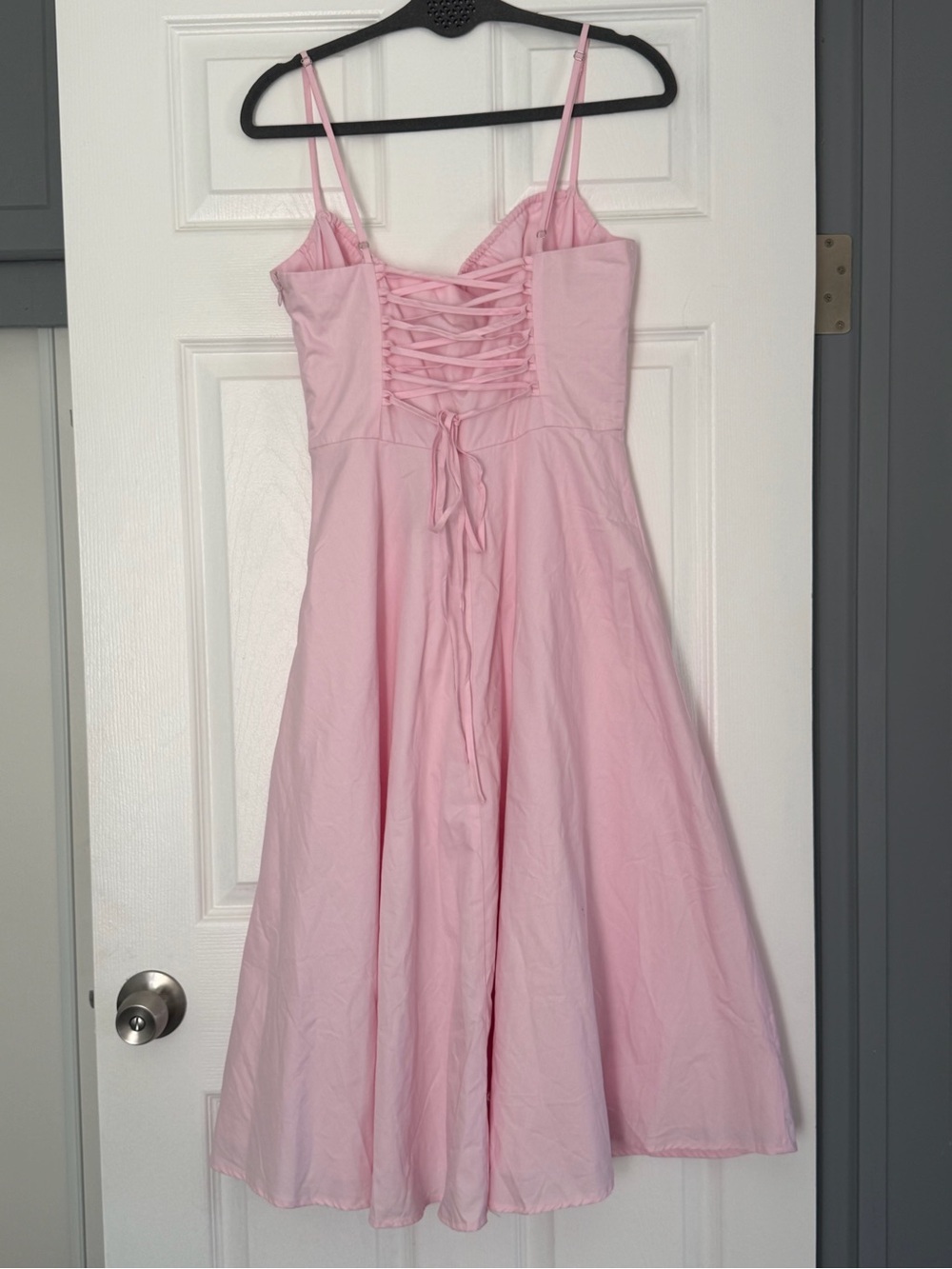 Fashion Nova Oh Darling Poplin Midi Dress Pink Corset Lace Up NWT M - Picture 4 of 15